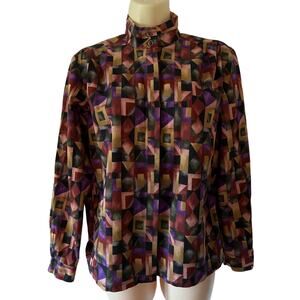 Vintage Handmade Blouse 1990’s Jeweltone Geometric Print Woman's Size 10